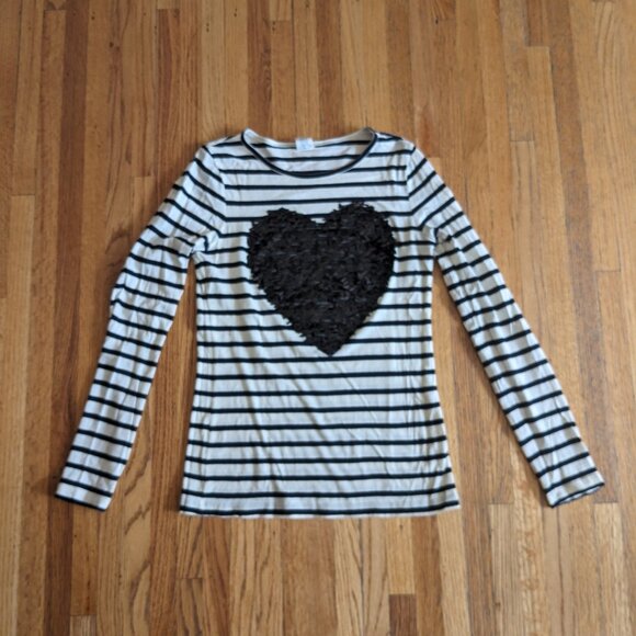 J. Crew stripped long sleeve T-Shirt with a sequin heart - Picture 1 of 4